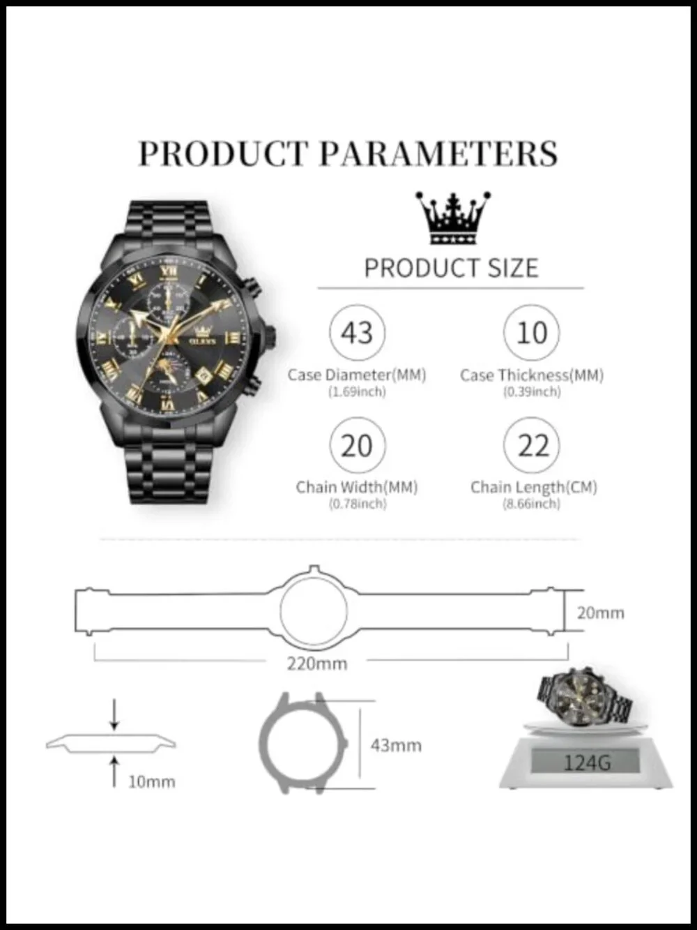 Mens Chronograph Watch Stainless Steel Analog Quartz Waterproof Dress Watch